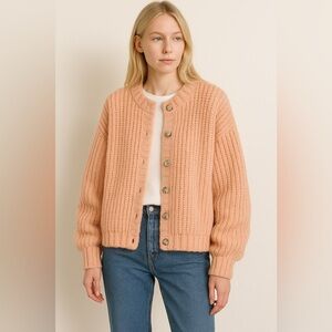 L.L. BEAN Vintage Mohair Wool Blend Chunky Knit Cardigan Rose Pink J091 M